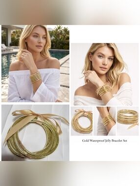 New 5 Pcs Gold Glitter Jelly Bracelet Set  Waterproof Stackable Silent